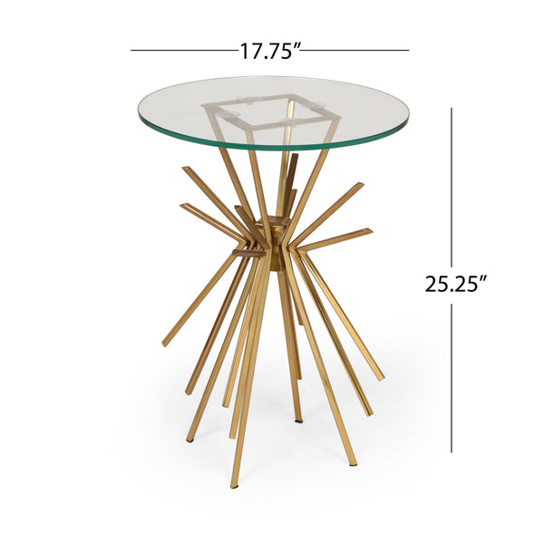 English Elm Sparkle Sunburst Iron Side Table with Tempered Glass Top Antique Glam Living Room 66964.00