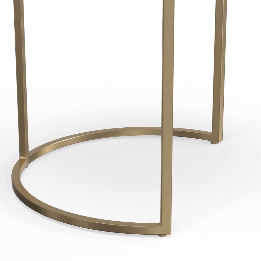 English Elm Drake Handcrafted 2-Pc Nesting Tables in Antique Nickel & Copper Finish — Etched Tops, Solid Metal Elegance B136P158590