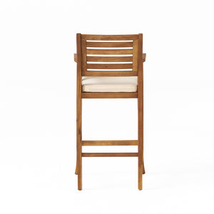 English Elm Christopher Knight Home® - HERMOSA Acacia 30" Outdoor Bar Stool Set of 2 with Weather-Resistant Cushions and Ladder-Back Design Brown 59244.00MP2