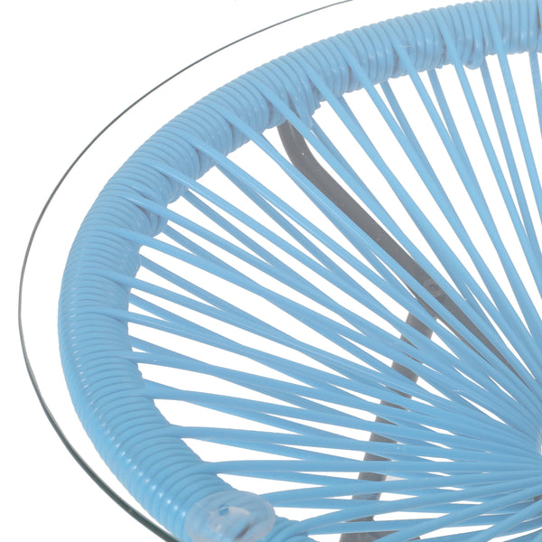 English Elm Christopher Knight Home® - NUSA Blue Side Table with Tempered Glass Top, Handcrafted Polyethylene Rattan, Modern Outdoor Accent (18") 66627.00BLU