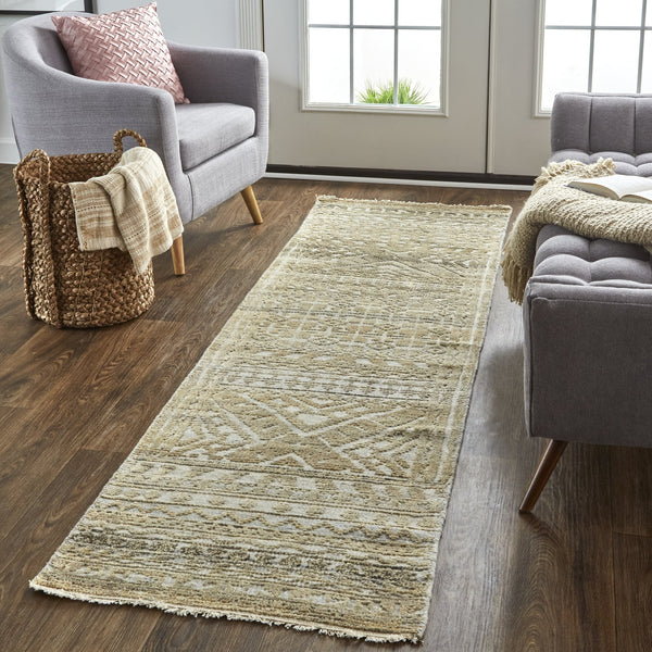 Feizy Rugs Payton Hand Knotted Wool Geometric Rug - Global Nomad Style With Soft Pastels For Modern Spaces Gold,Tan,Ivory Viscose,Wool 9806496fbrngryi68