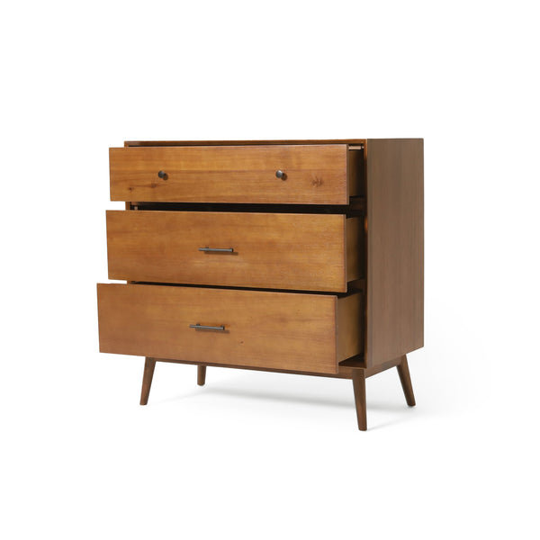English Elm Christopher Knight Home® - Okioki Mid-Century 3-Drawer Dresser in Acacia Wood — Sturdy, Smooth-Glide Storage for Bedrooms Brown 67064.00MEDBRN
