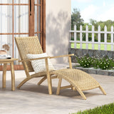 Christopher Knight Home® Outdoor Lounge Chair Set with Folding Ottoman, Acacia Wood Frame & Wicker Finish