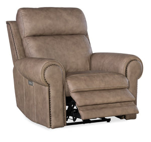 Hooker Furniture Duncan Power Recliner With Zero-Gravity Recline, Power Headrest & Lumbar, Usb Port, Nailhead Trim Light Brown SS635-PHZL1-082