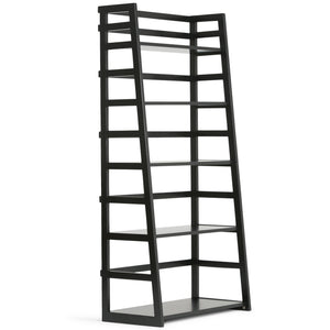 English Elm Acadian Ladder Shelf Bookcase - Handcrafted Solid Wood, 5 Wide Shelves In Elegant Black Finish B136P159679