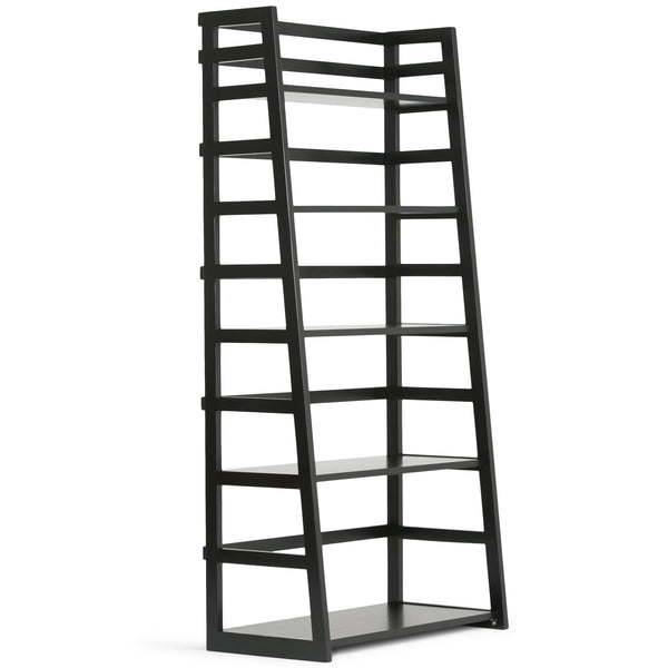 English Elm Acadian Ladder Shelf Bookcase - Handcrafted Solid Wood, 5 Wide Shelves In Elegant Black Finish B136P159679