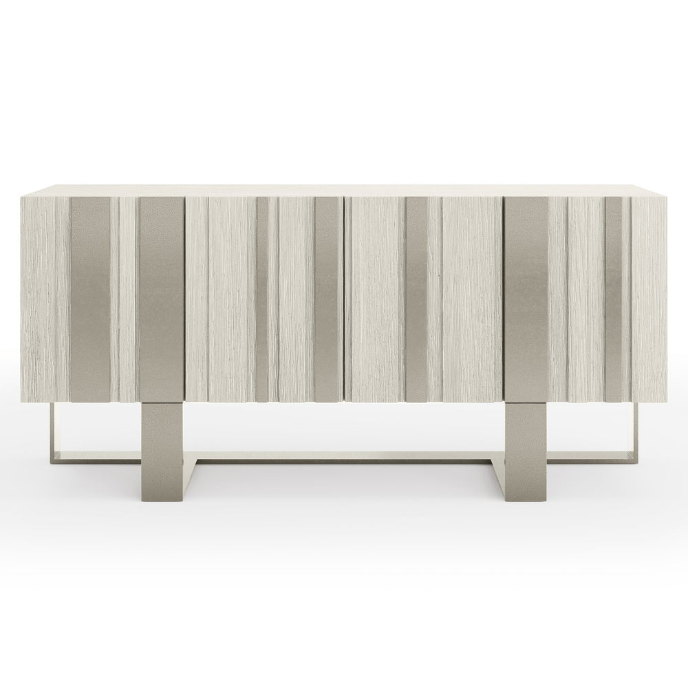 Bernhardt Bernhardt Tempo Buffet With Sandblasted Aluminum Overlays, Wire-Brushed Oak & Satin Nickel Base (68"W) 346134