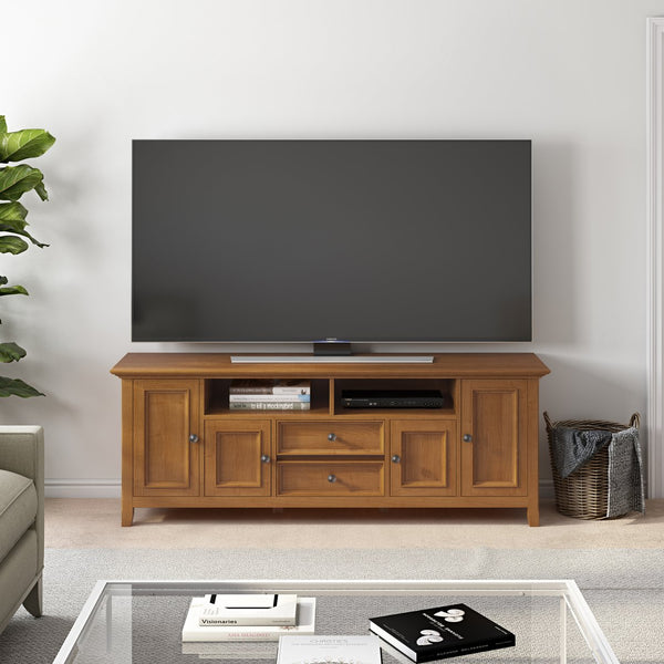 English Elm Amherst 72-Inch Solid Wood Tv Stand: Light Golden Brown, Stylish Storage, And Elegant Design B136P158358