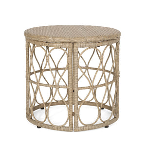 English Elm Christopher Knight Home® - BRUCE Rattan Side Table with Wicker Weave Top, Boho Outdoor Accent, Durable Polyethylene, 19.75" H Brown 70418.00LBRN