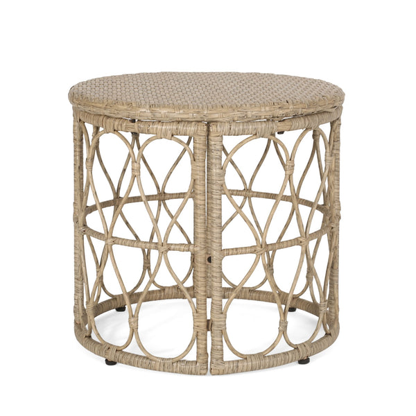 English Elm Christopher Knight Home® - BRUCE Rattan Side Table with Wicker Weave Top, Boho Outdoor Accent, Durable Polyethylene, 19.75" H Brown 70418.00LBRN