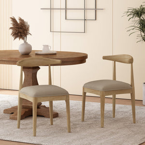 English Elm Dining Chair Set of Two Rubberwood Upholstered Seats Mid-century Modern Open Back Style Linen 74526.00PEBLN