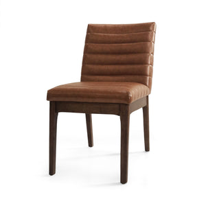 English Elm Upholstered Parsons Dining Chairs Set of 2 Channel Stitch Mid-century Walnut Frame 73471.00PUCOGN