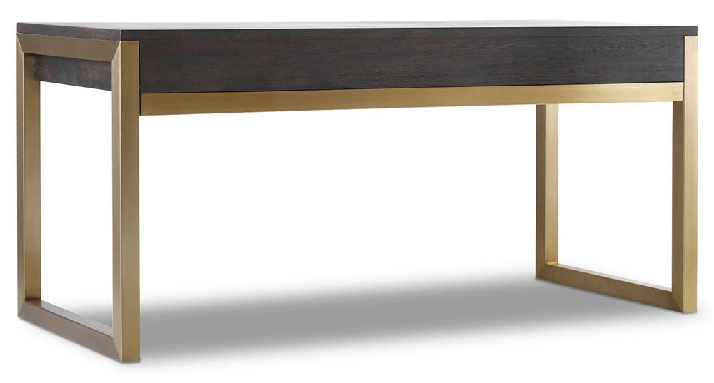 Hooker Furniture Curata Rustic White Oak Desk In Midnight With Brushed Brass Base — Freestanding Or Left/Right Return, Two Drop-Front Drawers 1600-10468-DKW