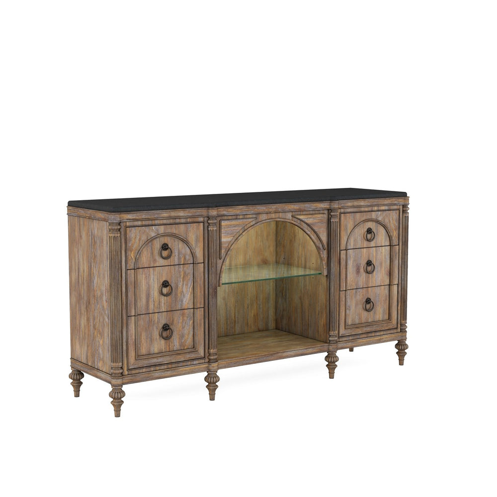 A.R.T. Furniture Architrave Server - Elegant New Traditional Design With Adjustable Glass Shelf & Touch Lighting Features Brown Material, Pine Solids And Veneer,Glass,Granite,Metal 277251-2608