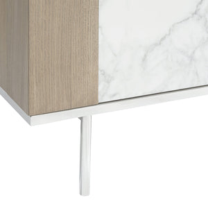 Bernhardt Bernhardt Modulum Buffet With Geometric Veneer Panels, Faux Marble, Stainless Base & Soft‑Close Drawer 315132