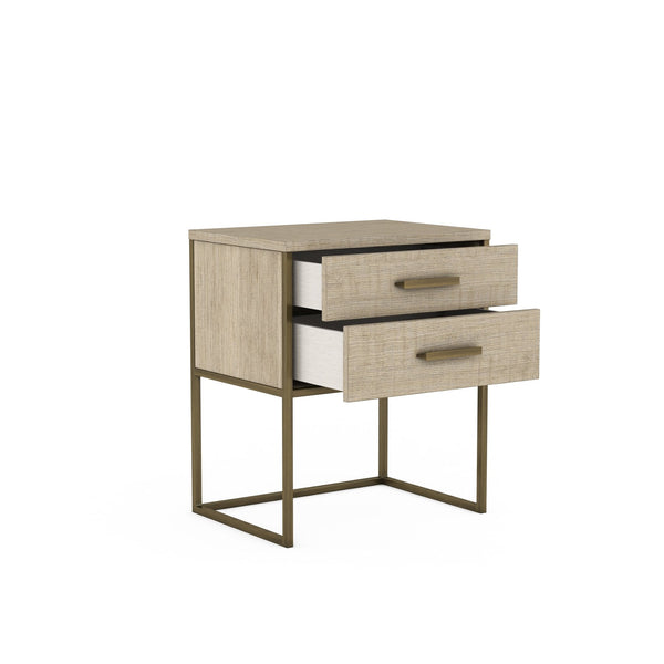 A.R.T. Furniture North Side Two-drawer Accent Nightstand With Usb Chargers, Dovetail Construction, And Flaxen Bronze Finish Brown Parrawood Solids,Quarter Figured,Fiddle Ash Veneer,Metal 269141-2556