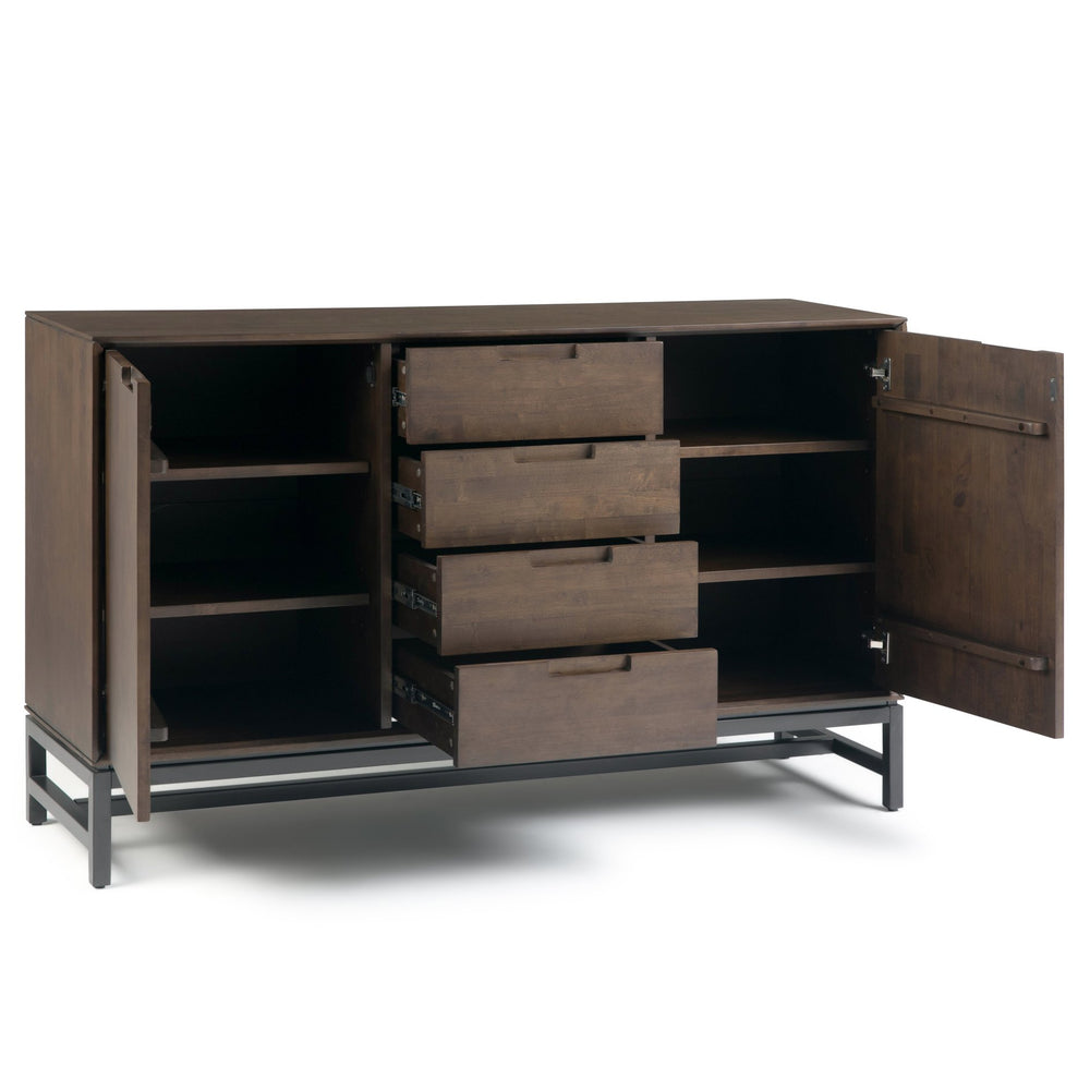 English Elm Banting Mid Century Sideboard Walnut Brown – Solid Rubberwood, Metal Frame, 4 Drawers & Adjustable Shelves B136P158464