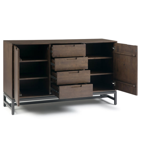 English Elm Banting Mid Century Sideboard Walnut Brown – Solid Rubberwood, Metal Frame, 4 Drawers & Adjustable Shelves B136P158464