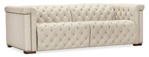 Hooker Furniture Savion Chesterfield 3-Seat Sofa In Aries Beach Performance Fabric With Power Headrests & Trim 43.00 L x 89.50W x 28.75H SS435-RLPPH-414