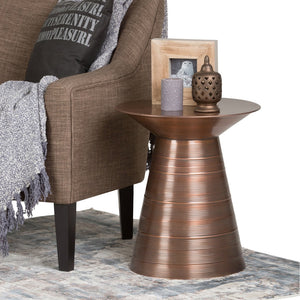 English Elm Sheridan Handcrafted Metal Accent Table with Aged Copper Finish, Circular Base Detail, 18" H Bronze B136P158974