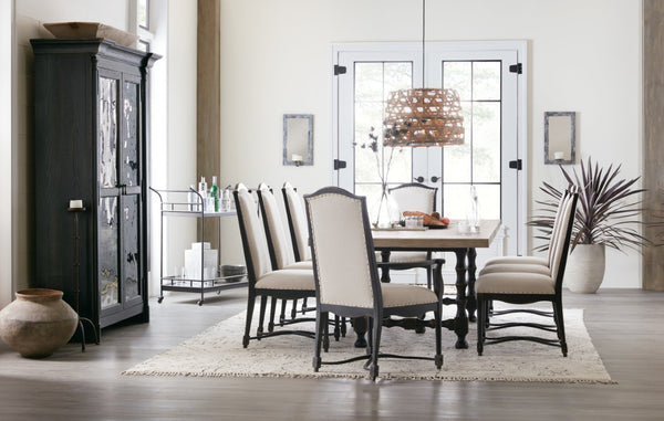Hooker Furniture Ciao Rustic 84" Trestle Dining Table With 2X18" Leaves, Flaky White Top & Distressed Black Base 5805-75200-80