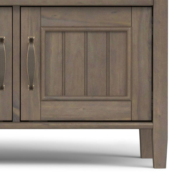 English Elm Lev Smoky Brown Entryway Storage Bench with 3 Doors, Spacious Seat for 2, Solid Wood, Grooved Detail B136P158817