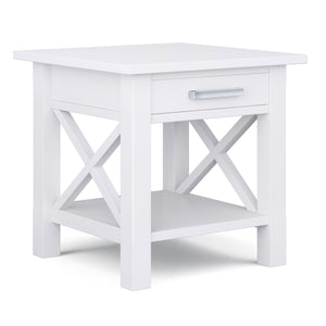 English Elm Kitchener End Table - Handcrafted White Wood With Storage, X-Design Accents, Stylish & Versatile B136P159545