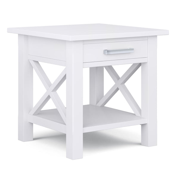 English Elm Kitchener End Table - Handcrafted White Wood With Storage, X-Design Accents, Stylish & Versatile B136P159545