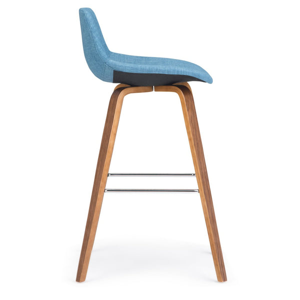 English Elm Randolph Mid-Century Modern Bentwood Bar Height Stools - Set Of 2 In Stylish Blue Linen Upholstery B136P159457-GIGA