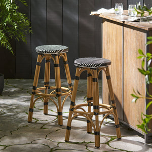 English Elm Outdoor Tropical Pe Rattan Backless Barstools Aluminum Frame Poolside Set of 2 72607.00BLK