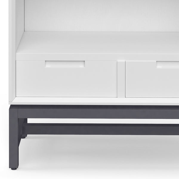 English Elm Banting Mid Century Modern Bookcase - White, Stylish Storage With Adjustable Shelves & Drawers B136P158468
