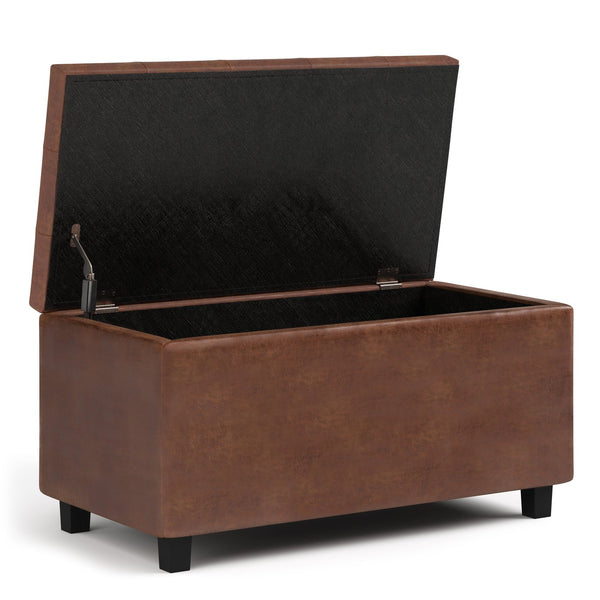 English Elm Cosmopolitan Storage Ottoman - Distressed Saddle Brown Faux Leather With Hidden Storage & Style B136P159770