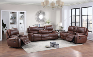 English Elm Steve Silver - Keily 3-Piece Manual Reclining Living Room Set in Dark Brown Faux Leather with USB Console and Swivel Recliner B081S00272