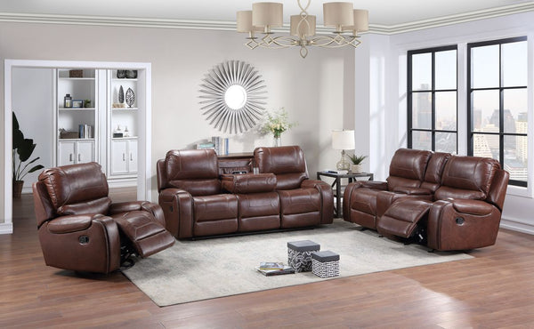 English Elm Steve Silver - Keily 3-Piece Manual Reclining Living Room Set in Dark Brown Faux Leather with USB Console and Swivel Recliner B081S00272