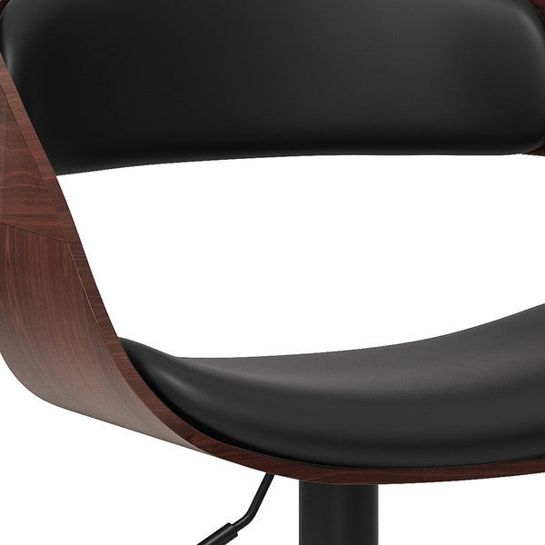 English Elm Archer Bentwood Adjustable Swivel Bar Stool in Black Vegan Leather with Walnut Veneer, Gas Lift B136P158379