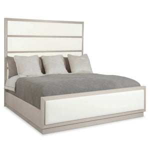 Bernhardt Bernhardt Axiom King Panel Bed - High Headboard With Inset Upholstery, Linear Gray Veneer Finish K1087
