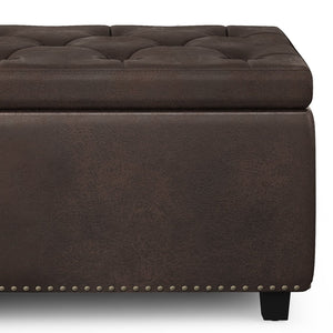 English Elm Hamilton Storage Ottoman - Stylish Distressed Brown Faux Leather Bench With Practical Storage Solutions B136P159059