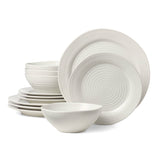 Oneida Ridge White 12-Piece Stoneware Dinner Set, Artisan Design, Microwave & Dishwasher Safe