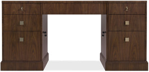 Hooker Furniture Archives Executive Desk In Classic Walnut With Satin Brass, 7-Drawer Storage, Cable Management Elegance 6123-10462-89