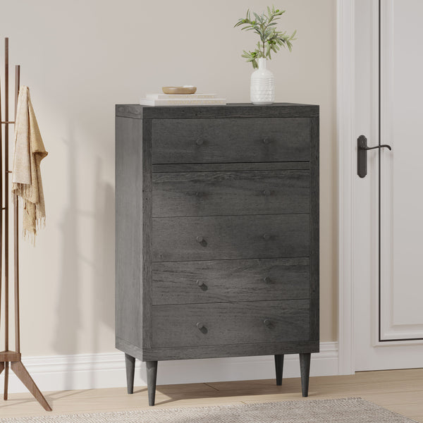 English Elm Christopher Knight Home® - Nordic 5-Drawer Chest - Mid-Century Modern Design With Faux Wood Finish And Spacious Storage Solutions 71146.00GRY
