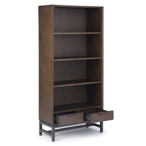 English Elm Banting Mid-Century Modern Bookcase – Walnut Brown With Metal Frame, Adjustable Shelves & Drawers B136P158465