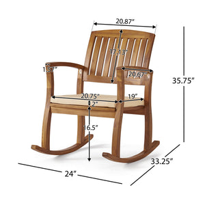 English Elm Acacia Hardwood Outdoor Rocking Chair with Cushions Slat Design for Porch or Deck 57496.00WCACA