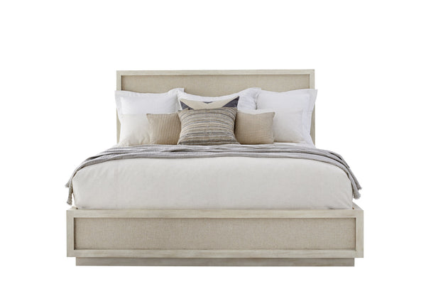 A.R.T. Furniture Cotiere Contemporary Panel Bed With Upholstered Linen-blend Fabric And Sturdy Parawood Frame Beige Material, Parawood Solids,Mixed Split Cathedral And Quarter White Oak Veneers,Fabric 299126-2349