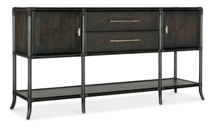 Hooker Furniture Retreat Pole Rattan Sideboard With Rope Accents, Dune Oak Veneer, Soft Pewter Hardware & Storage Dark Wood 6950-75917-99