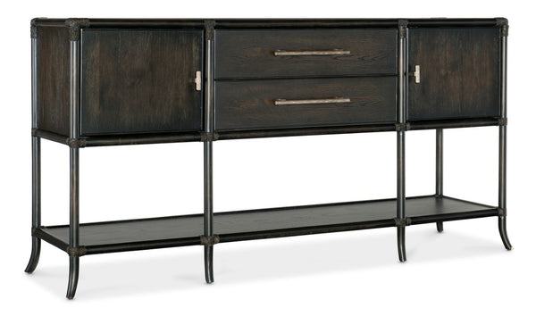Hooker Furniture Retreat Pole Rattan Sideboard With Rope Accents, Dune Oak Veneer, Soft Pewter Hardware & Storage Dark Wood 6950-75917-99