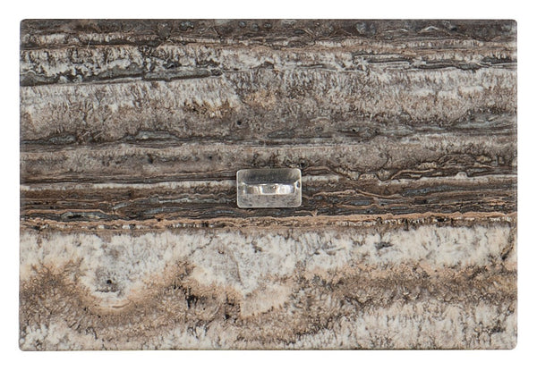 Hooker Furniture Chapman Honed Silver Travertine Drink Table With Hand-Hammered Forged Pewter Base, Compact Elegance 6033-50001-00