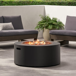English Elm 32" Round Propane Fire Pit 40000 Btu Powder Coated Iron Outdoor Patio Centerpiece 67759.00DGRY-40K