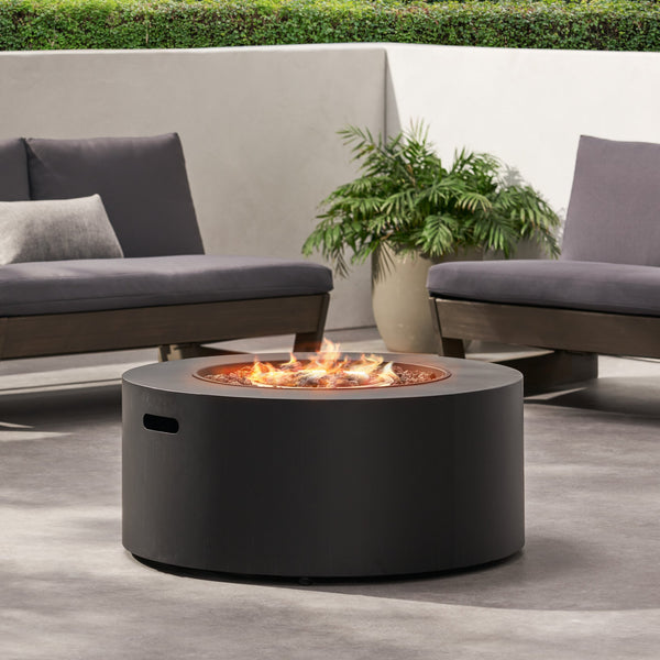 English Elm 32" Round Propane Fire Pit 40000 Btu Powder Coated Iron Outdoor Patio Centerpiece 67759.00DGRY-40K