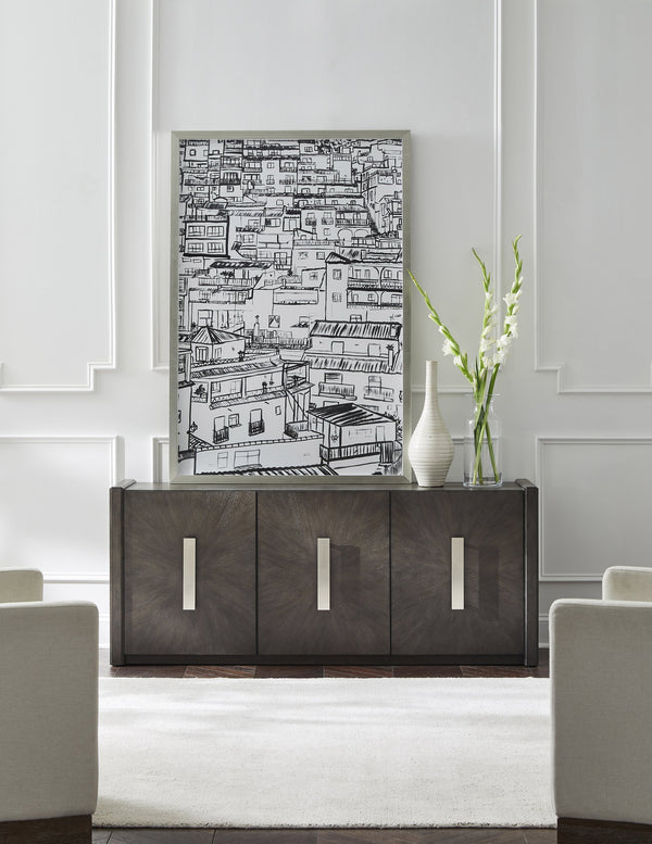 Pulaski Furniture 3-door Modern Credenza With Adjustable Shelves & Sleek Starburst Design For Chic Home Organization Gray Quartered Ash P301777-pulaski