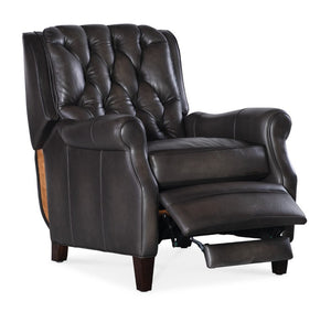Hooker Furniture Palmer Semi-Aniline Top-Grain Leather Recliner With Tufted Back, Rolled Arms & Dark Wood Legs Grey RC111-PB-095